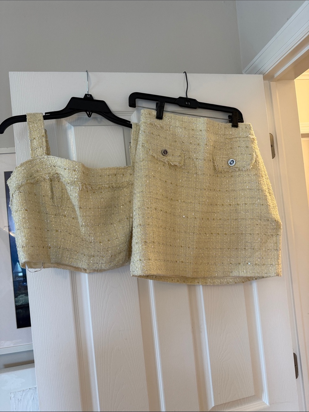Guess Yellow Tweed Skirt Set